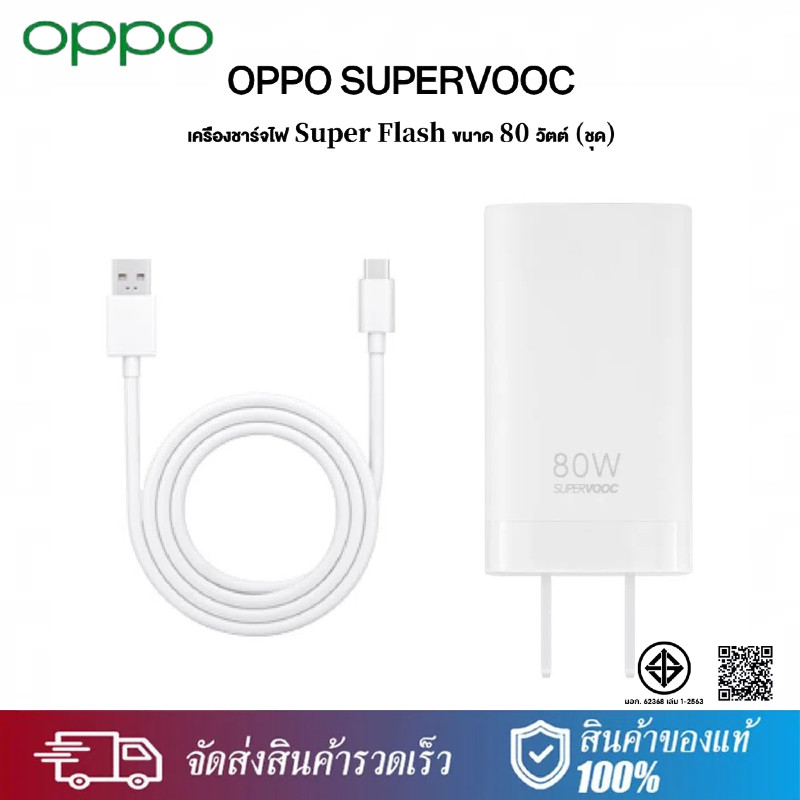 【รับประกัน 1 ปี】OP SUPERVOOC 80W Power Adapter | หัวชาร์จ SUPERVOOC 80W Power (หัวชาร์จ + สายดาต้า )