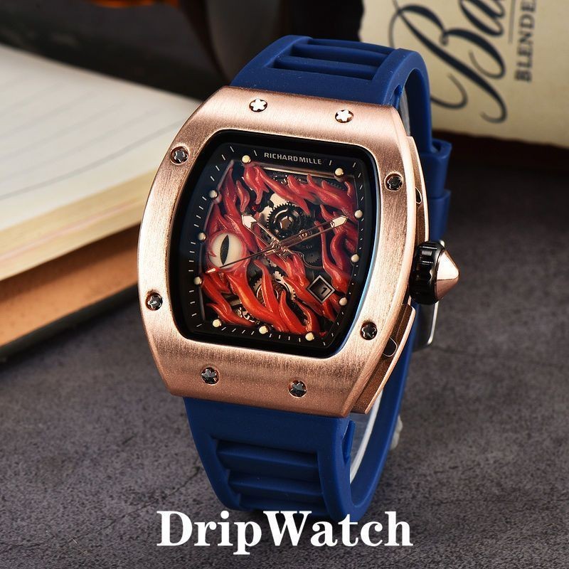 Fgf นําเข้าจากต่างประเทศ Richard Smiley Face RM88 นาฬิกากลับโปร่งใส Hollow อัตโนมัตินาฬิกาผู้ชาย Dia