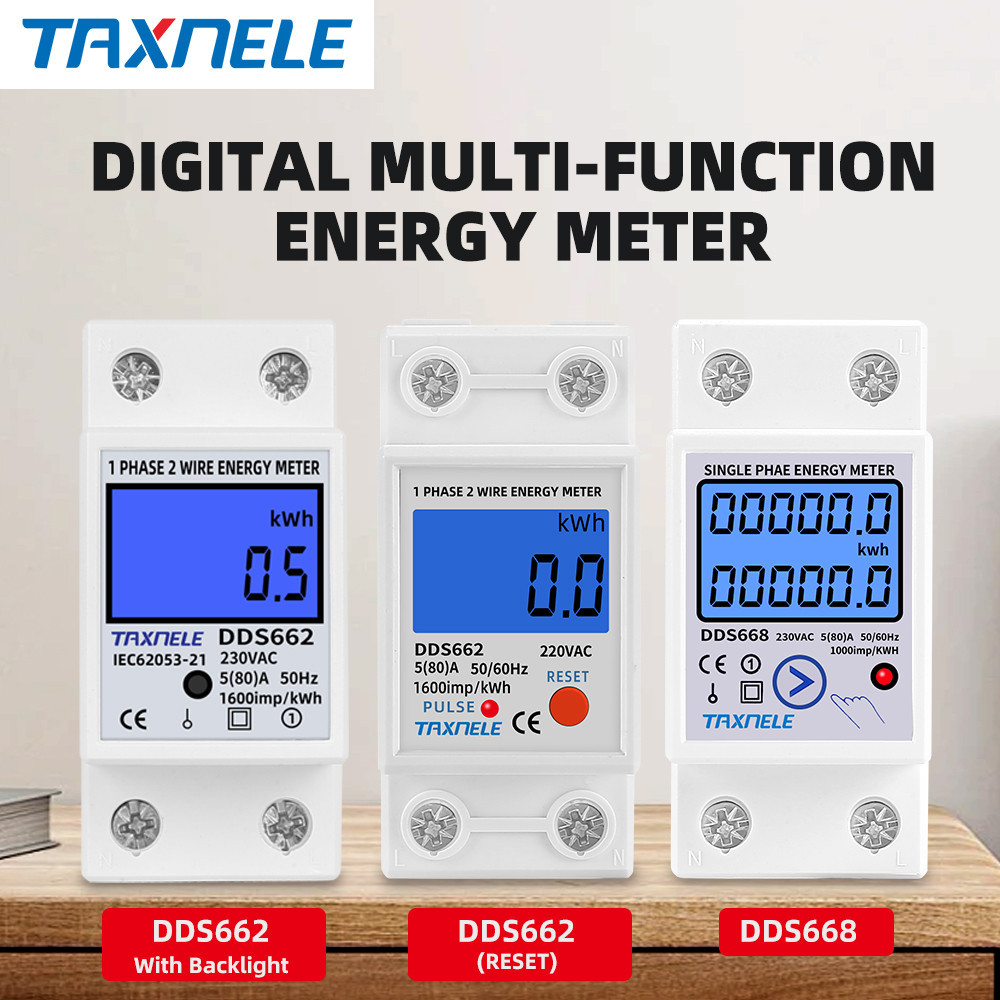 Taxnele Din rail Power Energy Meter 80A LCD Backlight Single Phase Electronic Energy KWh Meter