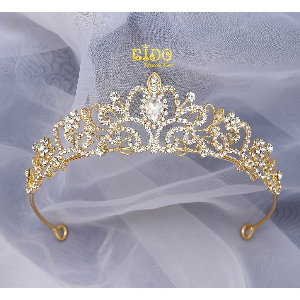 มงกุฎเด็ก(หน้าร้านอยู่รัชดา)KF684 สีทอง มงกุฎเจ้าหญิง ลายโค้งเพชรกลาง สวยหรู