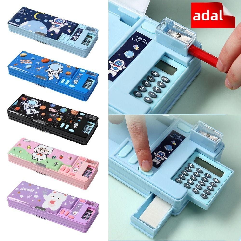 ดินสอ ADAL กล่องดินสอออกแบบนักบินอวกาศ/สัตว์สองชั้น,กบเหลาดินสอพลาสติกอเนกประสงค์พร้อมเครื่องเขียนเครื่องเขียนออแกไนเซอร์สําหรับเด็กชาย/หญ