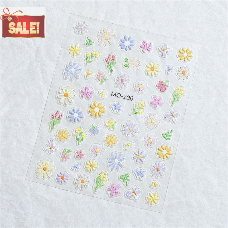 Bl 5D ดอกไม้เล็บสติกเกอร์ฤดูใบไม้ผลิดอกไม้ Self-Adhesive เล็บ Decals Multicolor Daisy Sliders ตกแต่งเล็บ A