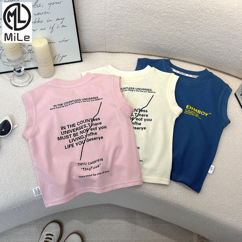 [ML] 80-160 ซม.เด็กฤดูร้อนผ้าฝ้ายแท้เวอร์ชั่นเกาหลีไหล่กว้างเสื้อกั๊กแขนกุดกลางเด็กใหญ่สไตล์ทุกการแข่งขัน