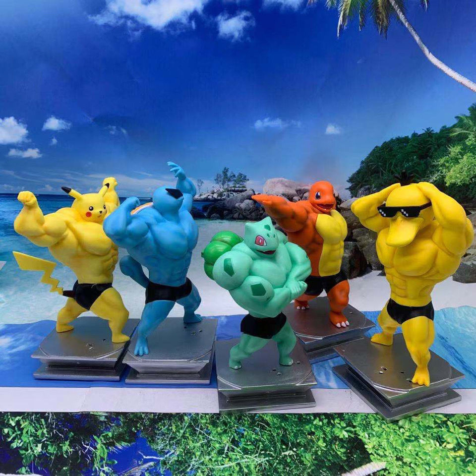 Muscle Man สามารถเข้าถึง Duck Frog Seed Pikachu Little Fire Dragon Jenny Turtle โมเดลฟิกเกอร์อนิเมะ