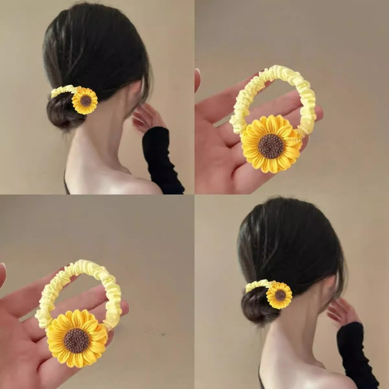 ผู้หญิงดอกทานตะวัน Elestic ผมผูกเชือกผม Scrunchies ยางผมหางม้าอุปกรณ์เสริมผม