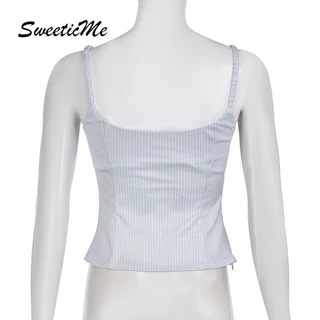 SweeticMe แฟชั่นใหม่ของผู้หญิงลูกไม้สลิมฟิตโบว์สายลายหวานเสื้อกล้ามสายเดี่ยว