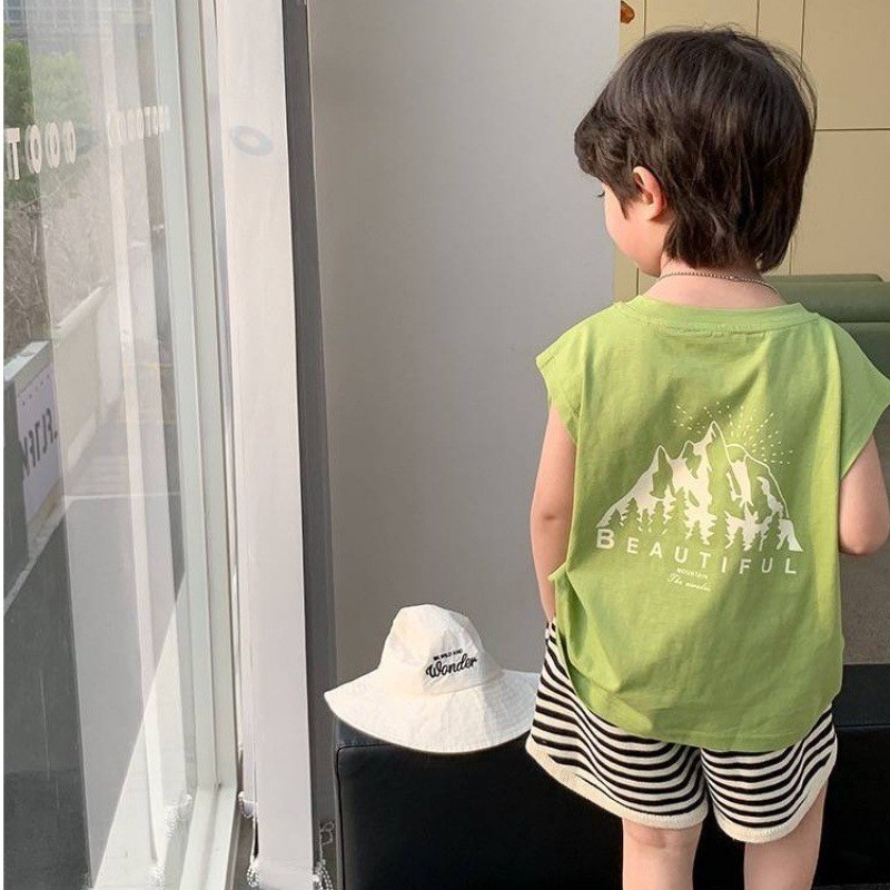 ชายเสื้อกล้ามแขนกุดฤดูร้อนผ้าฝ้ายเสื้อยืดเด็กหล่อเสื้อกั๊กเด็กระบายอากาศท็อปส์