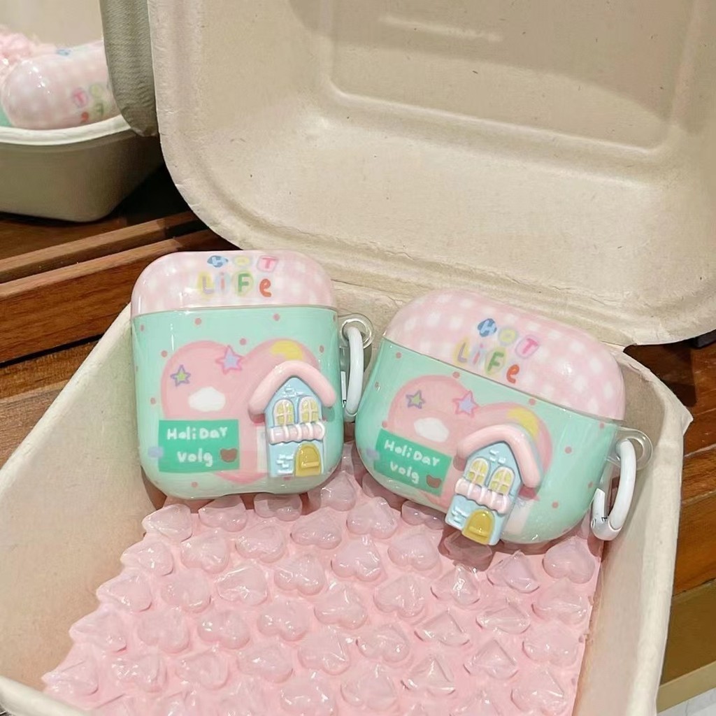 3d Lovely House ปลอกน่ารักเทียบได้กับ airpods 1 2 เคส tpu airpod pro airpods3 เคสนิ่ม airpods pro2