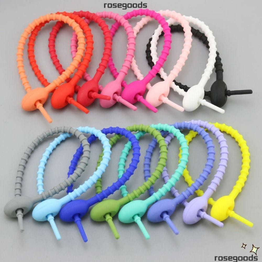 Rose 3 ชิ้นซิลิโคน Tie, วัสดุซิลิโคน Tadpole Shape Live Buckle Cable Ties, Reusable Candy สีอุปกรณ์เสริมกุญแจรถชุดลวด