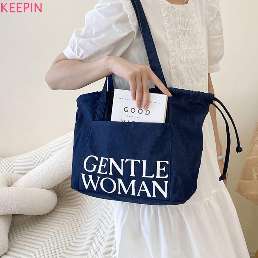Keepin Gentlewoman Canvas Bag, Thai Handbag Drawstring Shoulder Bag, Casual Dumpling Bag Shoulder Bag Messenger Bag Gentle Woman Denim Bag Student