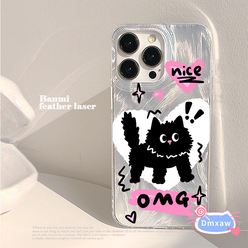 เกาหลีแมวดําสีชมพูโบว์ปลอกสําหรับoppo Reno 12 Pro 11 Pro 5G 10 9 8 7 6 5 Pro SE Featherเส้นด้ายBlingเคสโทรศัพท์สีดําLittle Love Heart Soft Cover