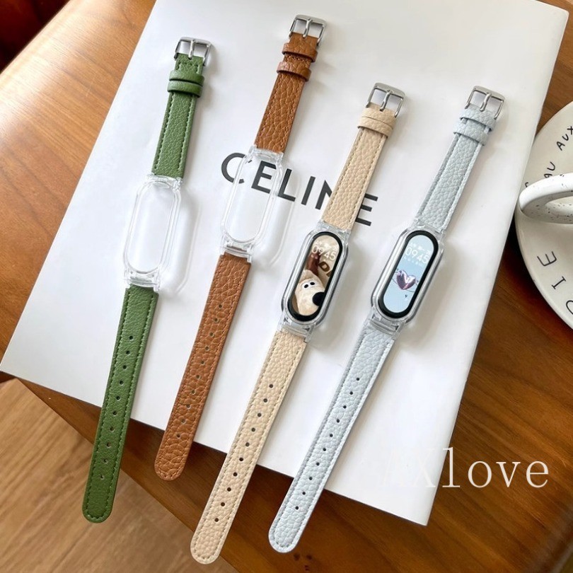 เคสใส + นุ่มลิ้นจี่แบบสายหนังสําหรับ เสี่ยวหมี่ ไมล์ วงดนตรี สายรัด 9 8 7 เอ็นเอฟซี เอวเล็กระบายอากาศสายรัดข้อมือ ไมล์ วงดนตรี 6 5 4 3 สายรัดข้อมืออุป