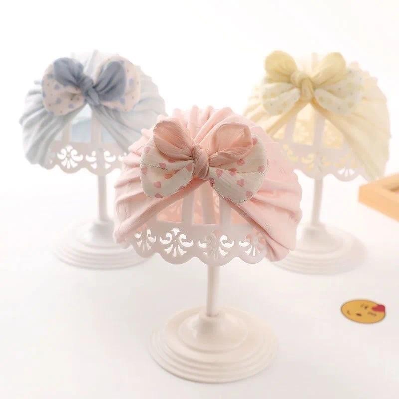 Bow Baby Headscarf หมวกสําหรับสาวทารกแรกเกิดผ้าฝ้ายอินเดียหมวกสีทึบบางเด็ก Turban หมวก 0-8 เดือน