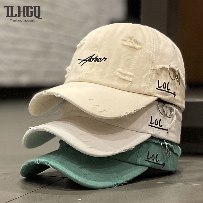 Ins retro perforated soft top duckbill cap แฟชั่นบุคลิกภาพ Simple Street ครีมกันแดดเบสบอลหมวก