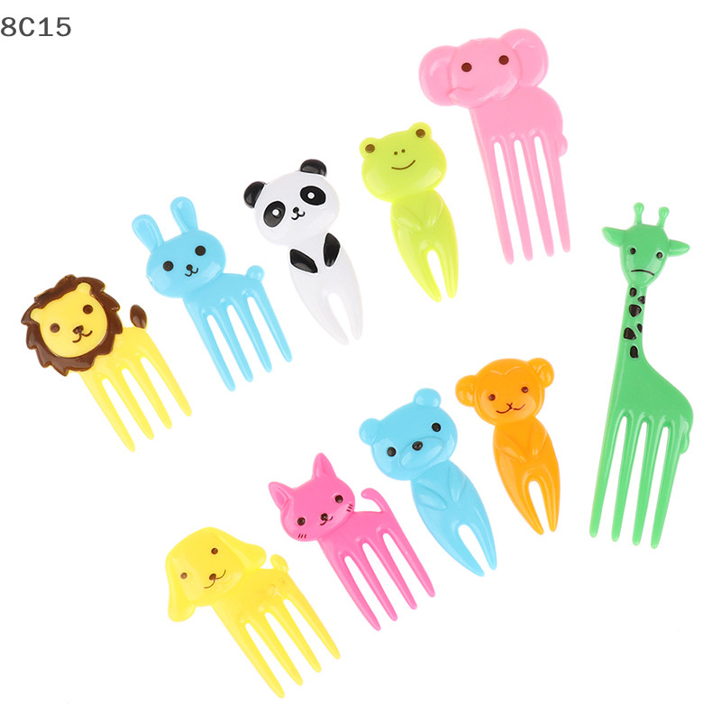 〔8C15〕 10 ชิ้นมินิสัตว์ฟาร์มเด็กส้อมผลไม้การ์ตูนขนมขบเคี้ยวเค้กขนมอาหารไม้จิ้มฟัน〕8C