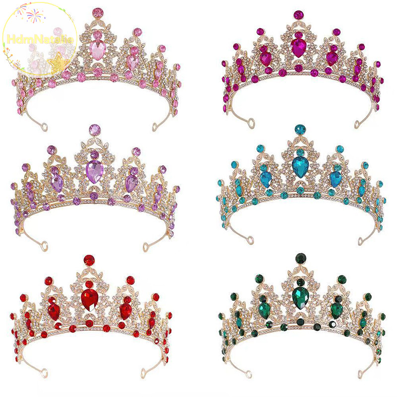 HdmNatalie Elegant คริสตัลเจ้าหญิงมงกุฎอุปกรณ์เสริมผม Tiara สําหรับผู้หญิง Rhinestone งานแต่งงานเจ้าสาวมงกุฎเครื่องประดับใหม่ TH