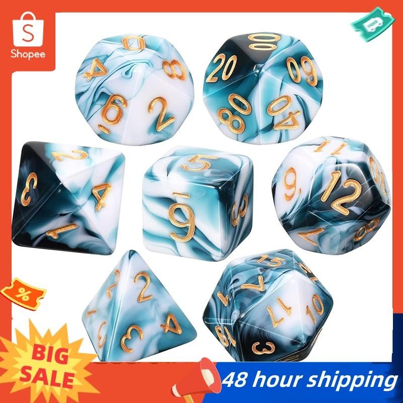 พร้อมสต็อก 7 ชิ้นชุดลูกเต๋า Polyhedral ชุดลูกเต๋าบทบาทเล่นลูกเต๋าชุดสําหรับ DND Pathfinder บทบาทเล่น RPG