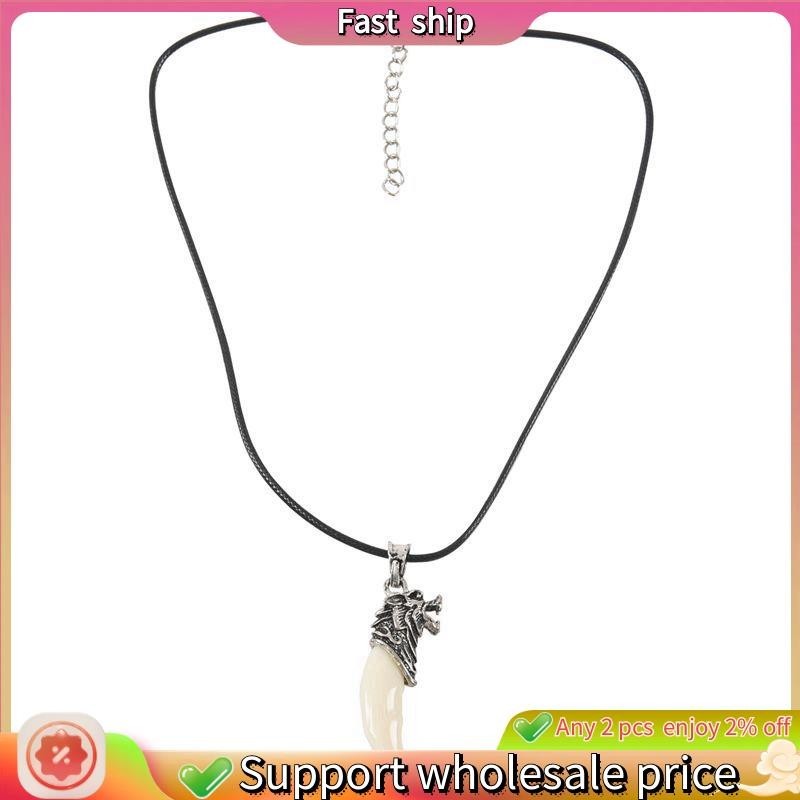จัดส่งรวดเร็ว-man Wolf Tooth necklace Jewelry Steel Titanium Domineering Wolf Tooth จี้สร้อยคอ