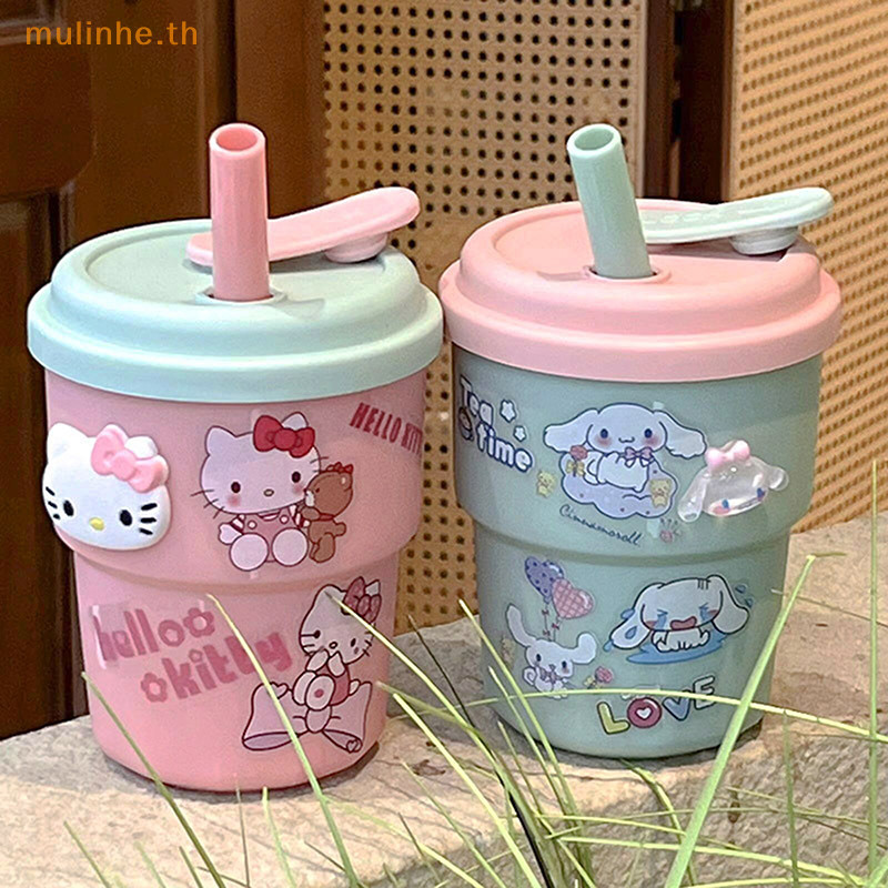 Mulinhe น่ารัก Hello Kitty ถ้วยฟาง 420ML ความจุขนาดใหญ่ถ้วยกาแฟพลาสติกแฟชั่นการ์ตูน Sanrio ขวดน้ําของขวัญวันเกิดสําหรับเพื่อน TH