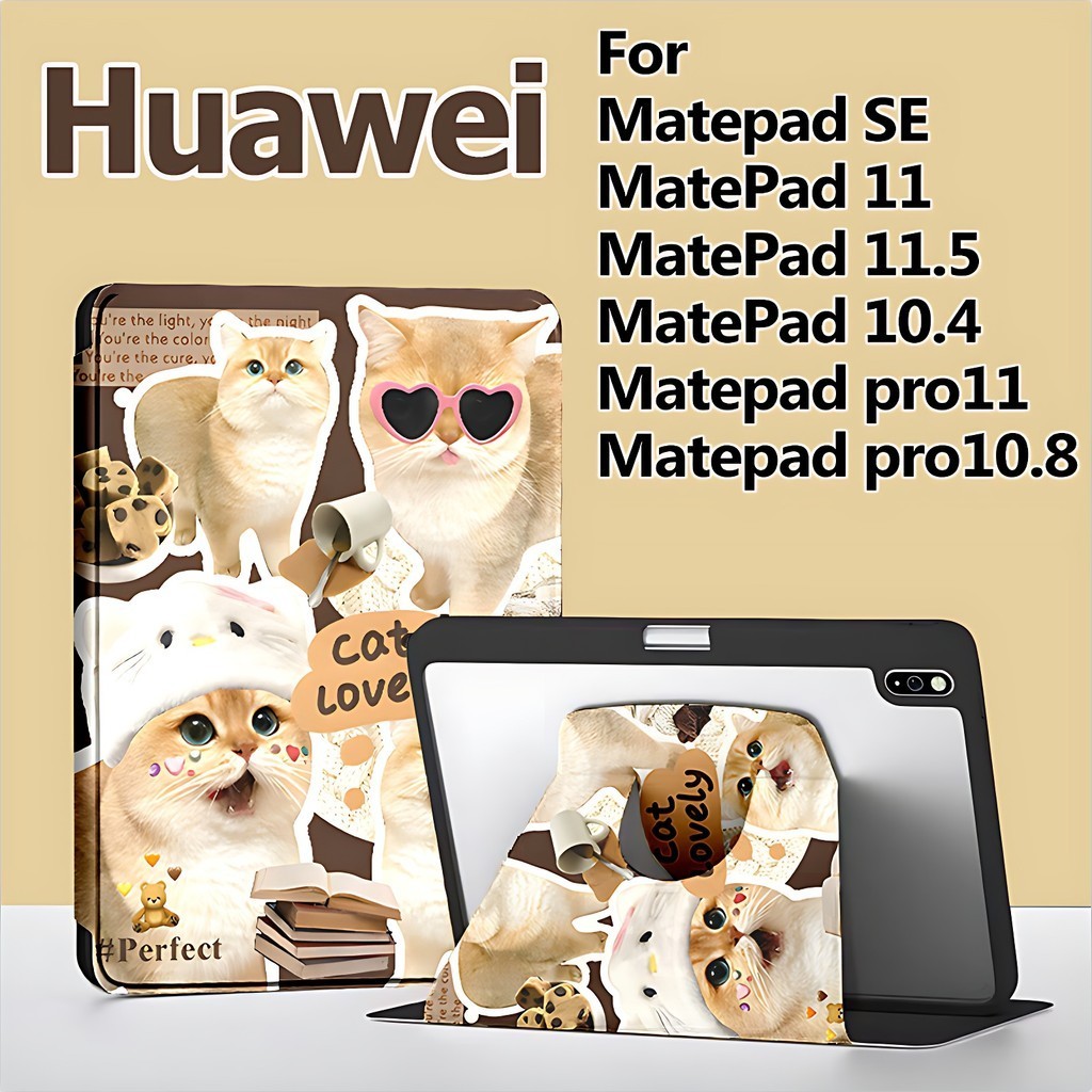Huawei MatePad 11 Pad10.4 Case Huawei Matepad SE11/SE 10.4 MatePad Pro11 Huawei MatePad 11.5 /11.5S Matepad Pro10 8 ฝาครอบแม่เหล็ก / ที่ใส่ปากกาด้านขวา Cute Cat Case Huawei