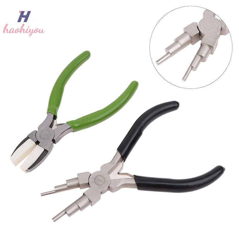 <haohiyou> สีเขียวคีมจมูกแบนสีดํา 6 In 1 รอบคีมจมูกสําหรับเครื่องประดับห่อลวดทําห่วงทําคีมปากเฉียงทนทานดี