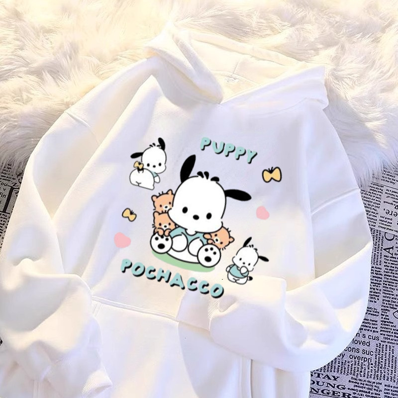 Polyesterน่ารักการ์ตูนPochaccoฤดูใบไม้ผลิและฤดูใบไม้ร่วงแขนยาวHoodedเสื้อกันหนาวลําลองหลวมอเนกประสงค์ผู้หญิงกีฬาHoodie