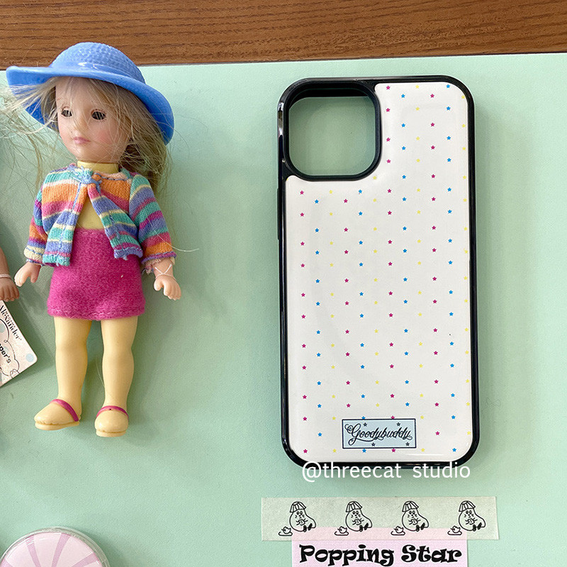 เกาหลี ins ดาวสีรูปแบบบุคลิกภาพเคสโทรศัพท์สําหรับ iPhone15promax/14promax/13/12/11/xsmax กรณี XR ฝาครอบสีดํา