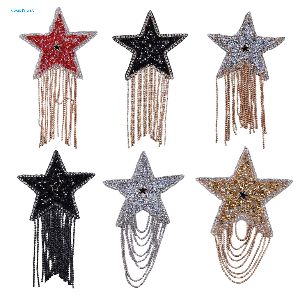 Yof เสื้อผ้า Patch อเนกประสงค์ Rhinestone เงาฝังพู่ออกแบบประกาย DIY Handmade Five-pointed Star แจ็คเก็ต T เสื้อ Applique สติกเกอร์สําหรับผ้าพันคอ