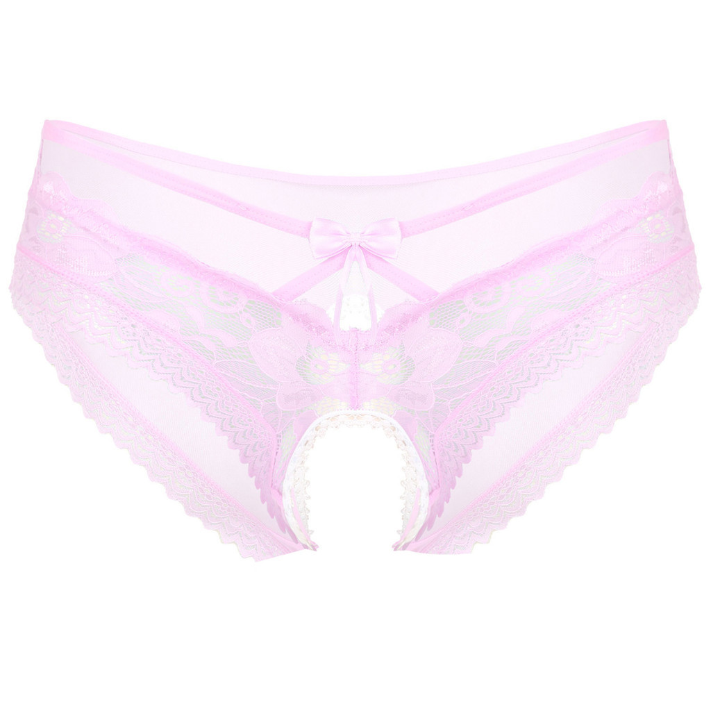 Nikiikoo Men Sheer Lace Briefs กางเกงชั้นในจีสตริง Sissy ชุดชั้นในชุดชั้นใน Bowknot Hollow Out กางเกงชุดนอน - รูปที่ 4