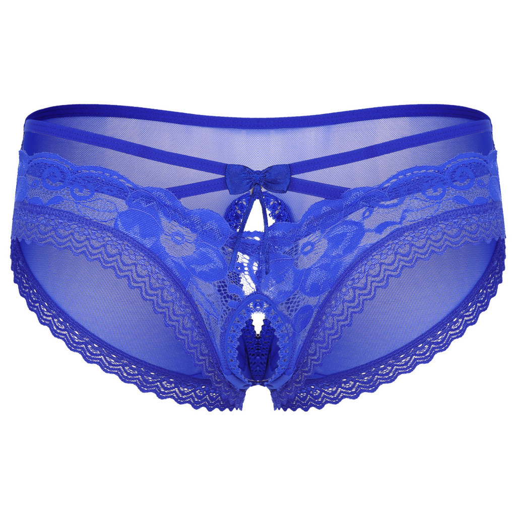 Nikiikoo Men Sheer Lace Briefs กางเกงชั้นในจีสตริง Sissy ชุดชั้นในชุดชั้นใน Bowknot Hollow Out กางเกงชุดนอน - รูปที่ 6