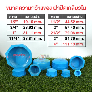 ฝาครอบเกลียวใน 1/2นิ้ว 3/4นิ้ว 1นิ้ว 1-1/4(นิ้วสอง) 1.5นิ้ว ฝาปิดเกลียวใน PVC