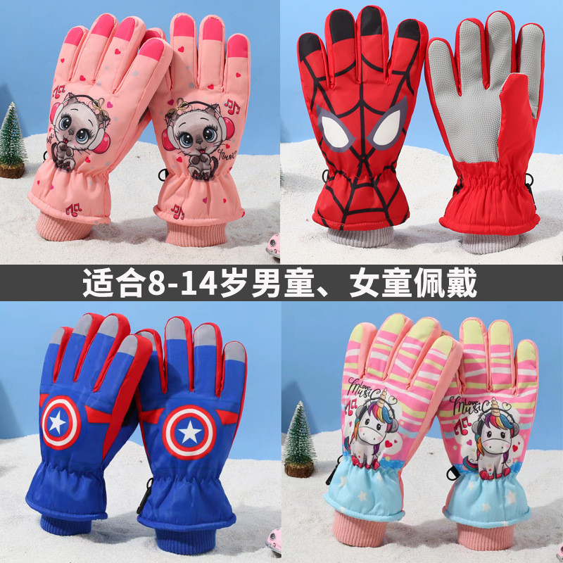 ฤดูหนาวเด็กถุงมือสกีกันน้ำอบอุ่นเด็กกลางแจ้งหิมะขนแกะเรียงรายหนาน่ารักการ์ตูนการค้าต่างประเทศขายส่ง