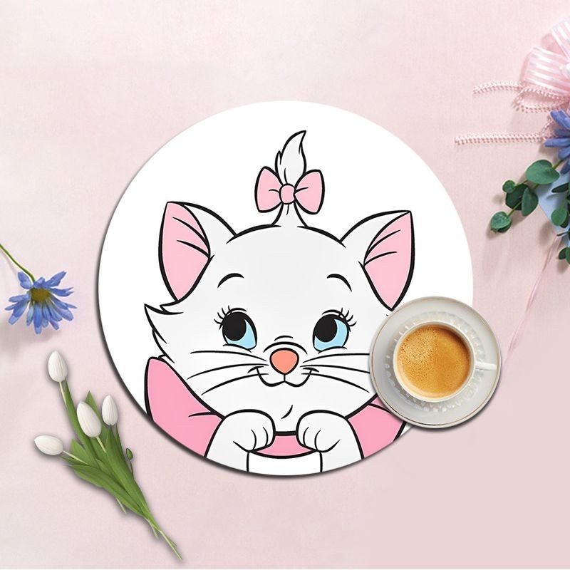 Disney The Aristocats Marie Cat INS Tide Round แผ่นรองเมาส์หนาคีย์บอร์ดเกมแผ่นรองโต๊ะอุปกรณ์เสริมโต๊ะเล่น Mats