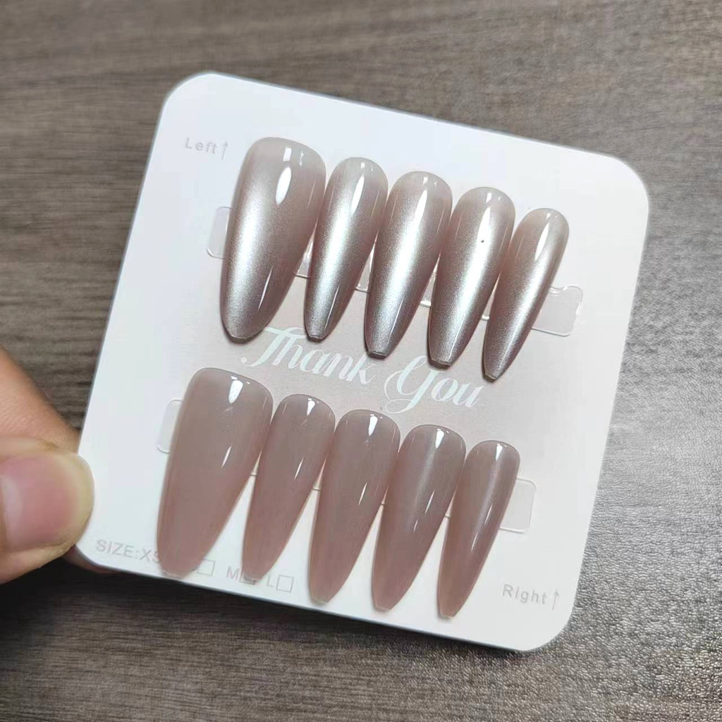 10pcs Cat Eye Handmade กดบนเล็บเล็บปลอมพร้อมสติกเกอร์กาว M311