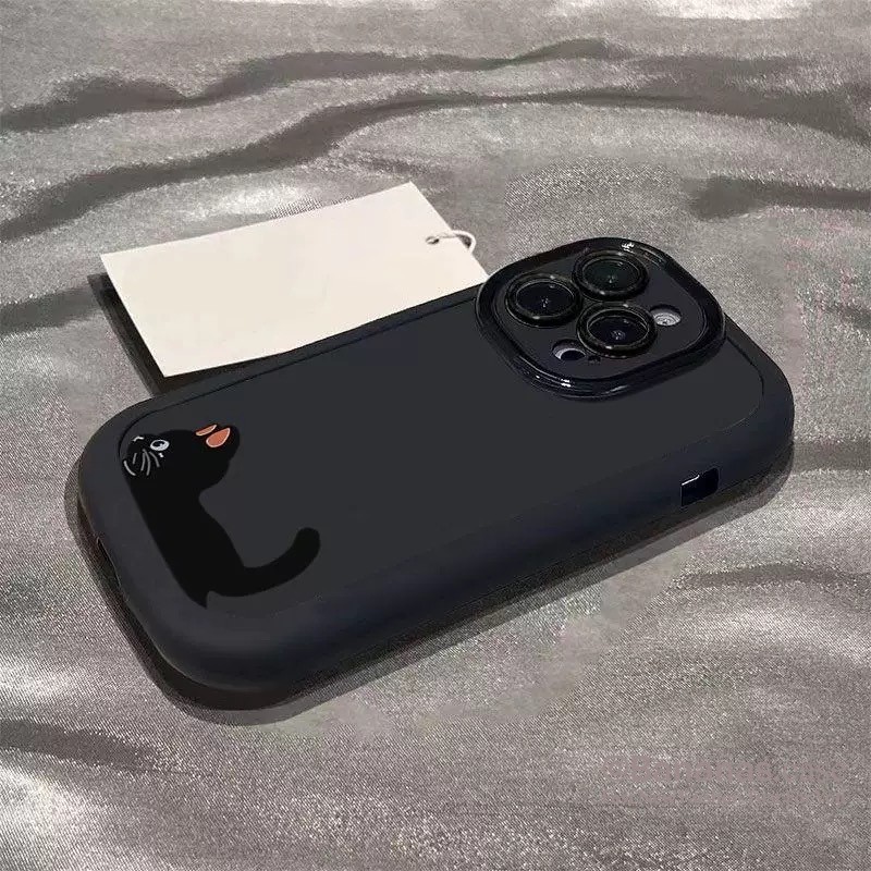 Iphone 16 15 14 13 12 11 Pro Max X Xr Xs Max 7 8 Plus SE2020 เคสโทรศัพท์การ์ตูนแมวดําฝาครอบโทรศัพท์นุ่ม