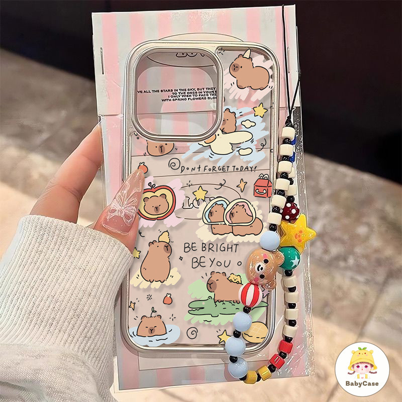 Ins Wind การ์ตูนน่ารัก Capybara สร้อยข้อมือกรอบไฟฟ้า เคส IPhone 16 11 15 13 14 12 Pro Max 14 7 8 Plus X XS XR MAX SE