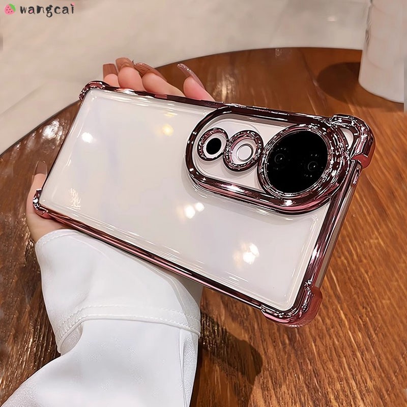 สําหรับ Vivo G2 Y03 Y200 GT Y200i Y100i 5G เคสโทรศัพท์พร้อมกล้องเลนส์ฟิล์มชุบเงา Shining ธุรกิจที่เรียบง่ายโปร่งใสสี่มุมถุงลมนิรภัยกันกระแทกปลอกอ่อนกรณีปก