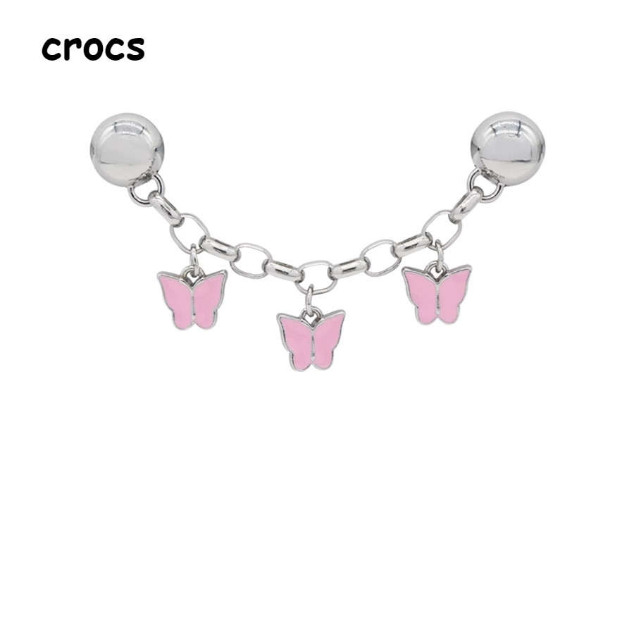 Crocs Jibbitz Charms แฟชั่นสาวรองเท้าแตะรองเท้าหัวเข็มขัด DIY โลหะตกแต่งโซ่สีชมพูอุปกรณ์เสริมรองเท้าดอกไม้ Croc