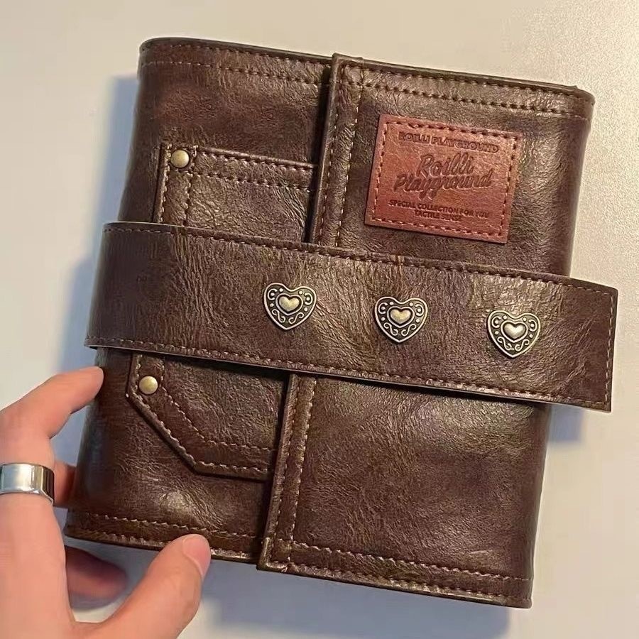 Roilliplayground Retro Leather Handbook Medieval pu หนังสือหลวมมูลค่าสูง a6 Buckle Notebook