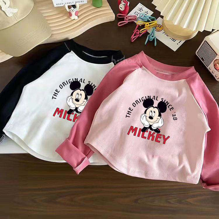 สาวหญิงชายการ์ตูนผ้าฝ้ายแท้ จุดต่ําสุด เสื้อ จุดต่ําสุด เสื้อฤดูใบไม้ร่วง แร็กแลน แขนยาวพิมพ์กลางเด็กเล็กทารกเสื้อยืด