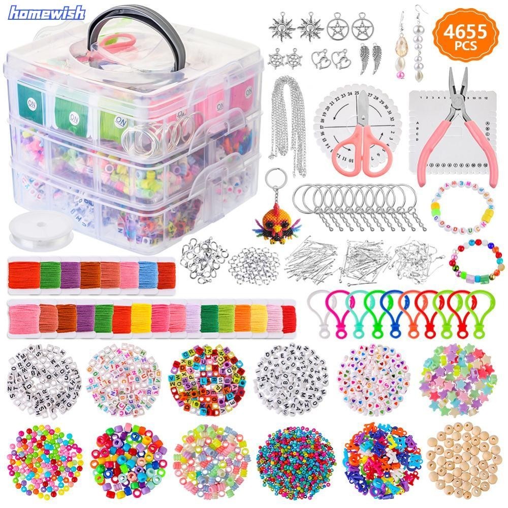【ready stock】Homewish 4655pcs DIY Handmade ลูกปัดของเล่นเด็ก Creative หลวม Spacer ลูกปัดหัตถกรรมทําสร้อยข้อมือสร้อยคอชุดเครื่องประดับสาวของเล่นของขวัญ