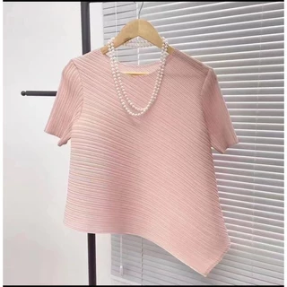 จีบ มิยาเกะ ออกแบบจีบด้านบนเสื้อกั๊ก สายรัด ผู้หญิงฤดูร้อนผิดปกติ ซอก หลวม ผอมลง ดูเสื้อยืดเก๋ด้านบน อิน ผู้หญิงเสื้อผ้