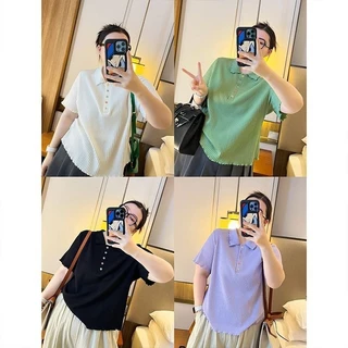 ขนาดบวกผ้าไหมน้ำแข็งแขนสั้นเสื้อยืดสำหรับผู้หญิงในช่วงฤดูร้อนใหม่หลวมท้องครอบคลุมแฟชั่นท็อปส์