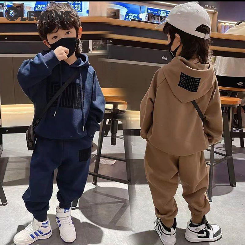 Clemine Boys เสื้อกันหนาวมีฮู้ดชุดขนาดกลางและขนาดเล็กเสื้อสวมหัวเด็กแขนยาวกีฬาเด็กฤดูใบไม้ร่วงชุดสองชิ้น
