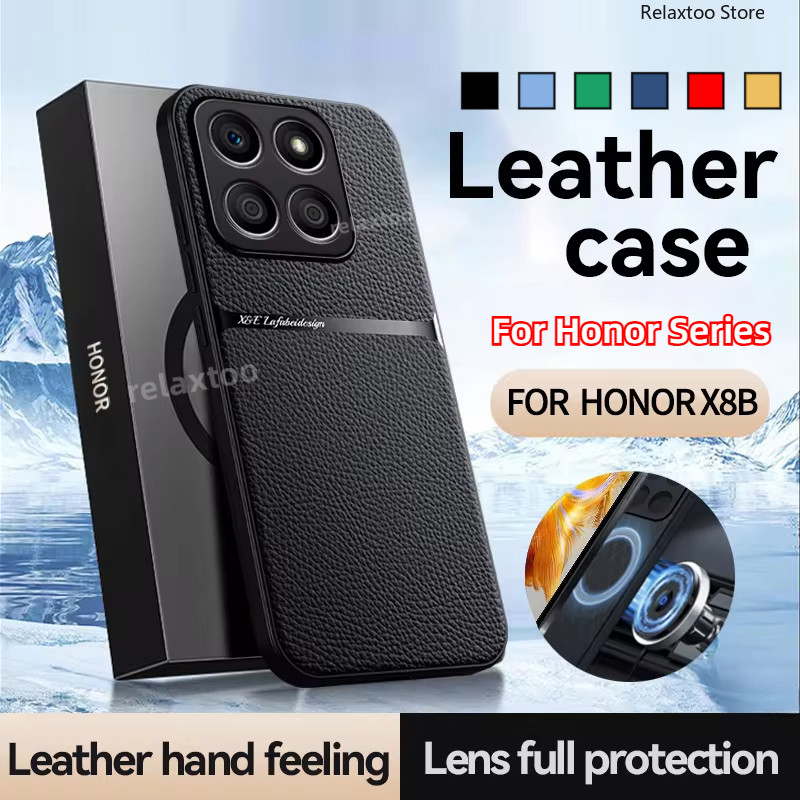 ผิวรู้สึกปลอกหนังสําหรับ Honor X6 X8 AB X6A X6B X8A X8B X 6B 8B HonorX6A HonorX6B HonorX8B 4G 5G รถผู้ถือแม่เหล็กเคสโทรศัพท์กันกระแทกฝาหลัง