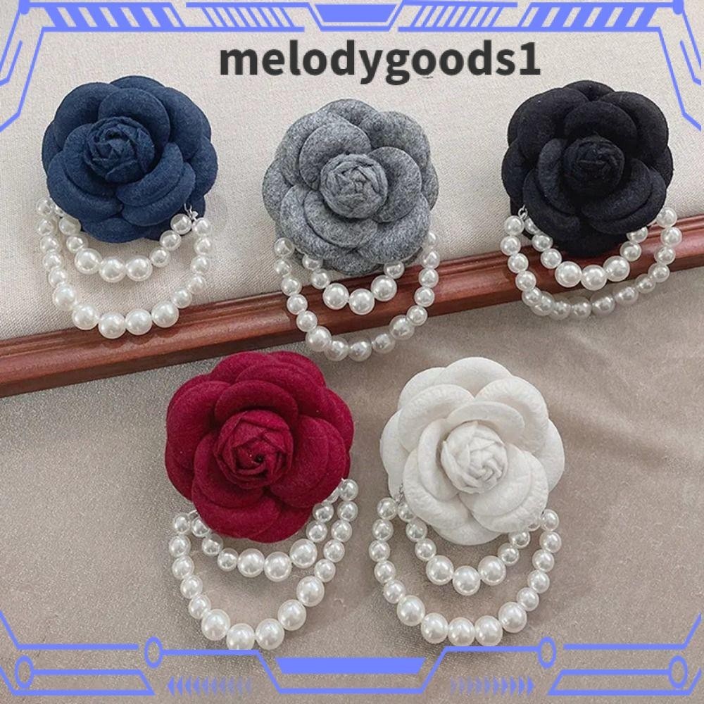 Melodygoods1 Camellia ดอกไม้เข็มกลัด Pins,สไตล์เกาหลีแฟชั่นพู่มุกเสื้อยกทรง,วินเทจขนสัตว์ผู้หญิงLapel Pins