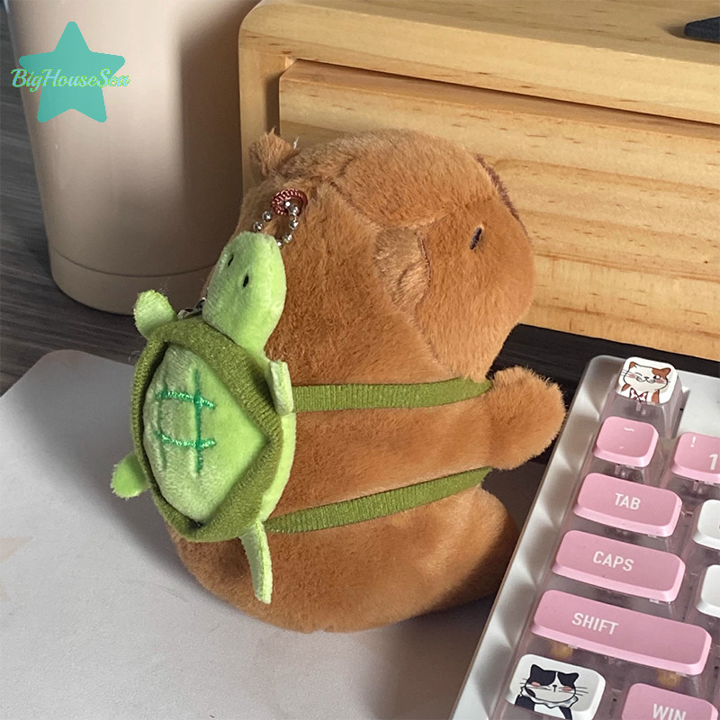 [BigHouseSea] Kawaii Plush Snotty Capybara พวงกุญแจน่ารัก Capybara พร้อมกระเป๋าเต่าพวงกุญแจตุ๊กตาสร้างสรรค์ Fluffy ตุ๊กตาของเล่นของขวัญวันเกิดใหม่