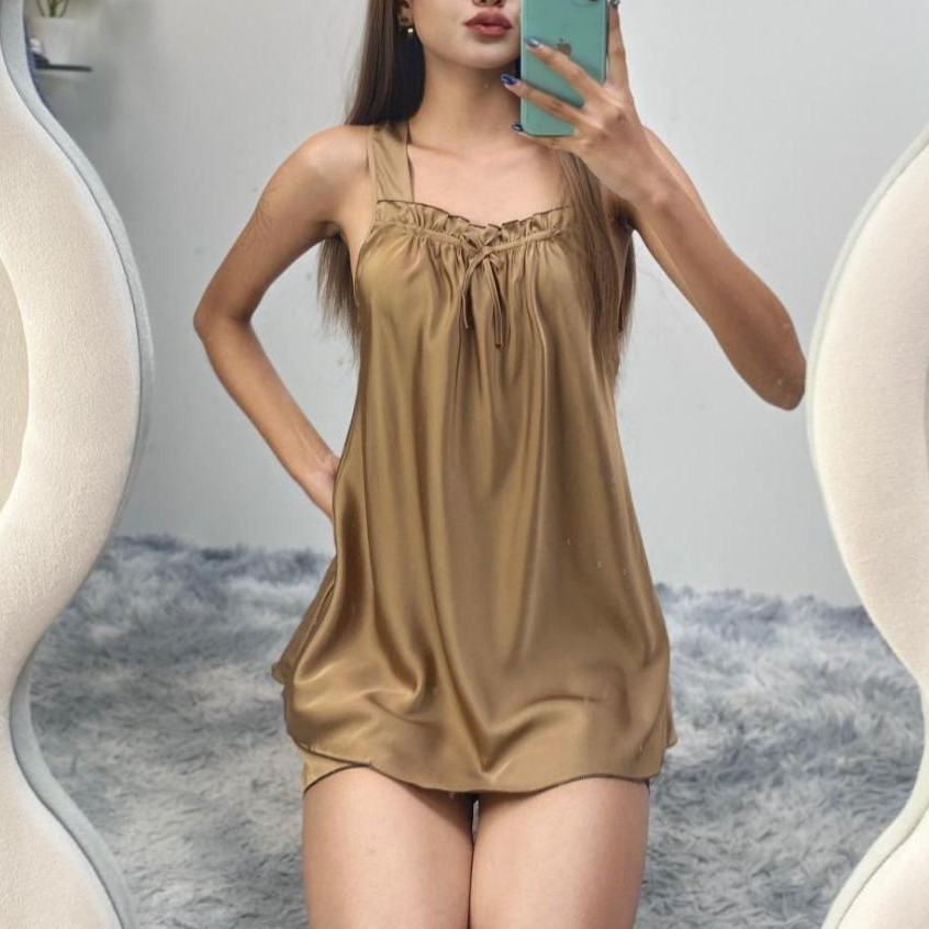 พร้อมส่ง ชุดนอนมินิมอล ชุดนอนผู้หญิ เสื้อกล้ามกางเกงขาสั้น ชุดนอนซาติน ชุดเซ็ท 2ชิ้น ผ้าระบายอากาศ
