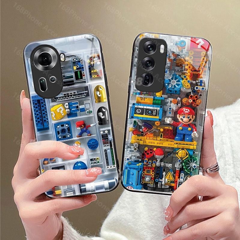 สําหรับ OPPO Reno 12F 11F 12 11 10 5G กรณี OPPO Reno 12 11 10 Pro 5G Mario Shock ทนเคสโทรศัพท์พร้อมกล้องเลนส์ป้องกันเลนส์ฝาครอบเคสโทรศัพท์สําหรับเด็กชายและเด็ก