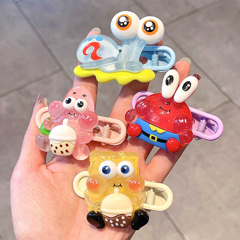 การ์ตูนน่ารัก สพันจ์บ็อบ กิ๊บติดผมสาวด้านเรียบคลิปอุปกรณ์ผมเด็ก